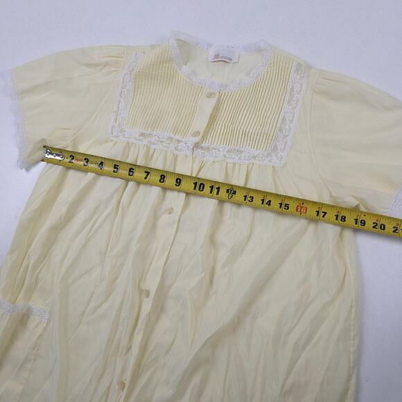 Vintage Barbizon Nightgown Womens Large Yellow Lace Trim Button Front Sleepwear - Picture 5 of 9